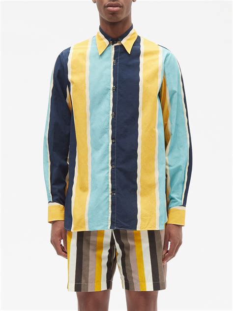 prada printed striped cotton-poplin shirt|Light Blue Printed poplin shirt .